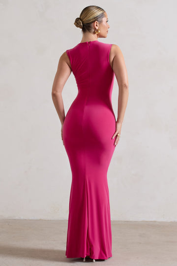 Behind The Scenes Dark Pink Sleeveless Cut-Out Maxi Dress